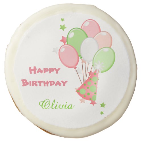 Cute Birthday Hat and Balloons Personalized Sugar Cookie