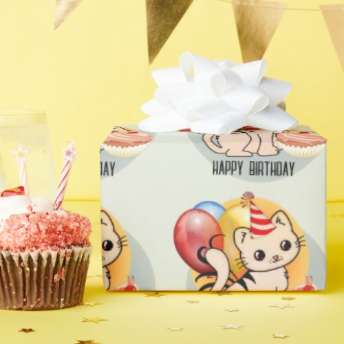 Cute Birthday Kitty Wrapping Paper