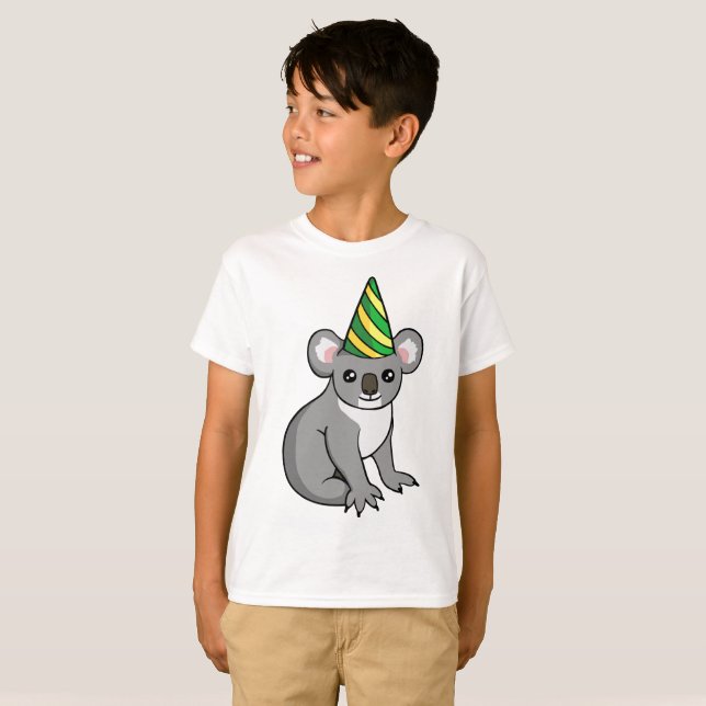 Cute Birthday Koala Party Hat Drawing Kids' Shirt (Front Full)