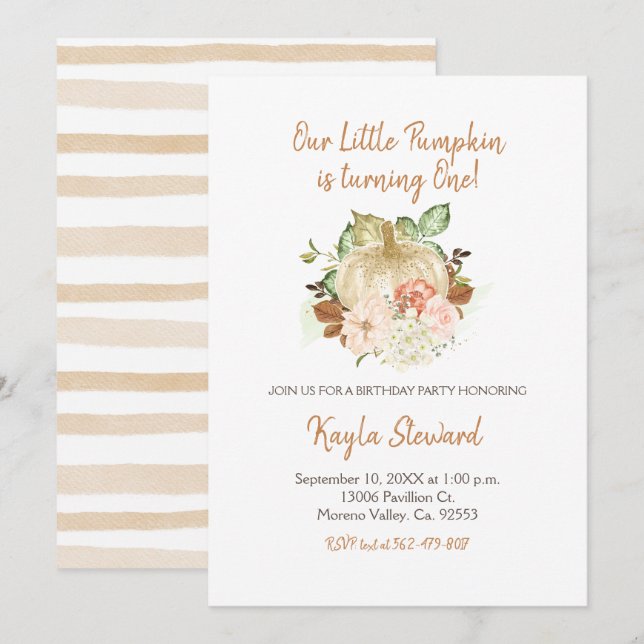 Cute Birthday Little Pumpkin is One Invitation (Front/Back)