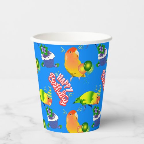 Cute Birthday Lovebirds Party Parrot Birb Hatchday Paper Cups