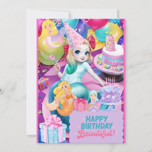 Cute birthday mermaid invitation