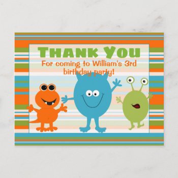 Cute Birthday Monster Thank You Postcard by NightOwlsMenagerie at Zazzle