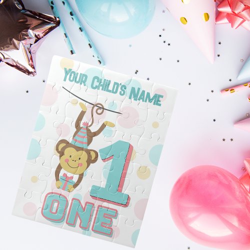 Cute Birthday Number One Monkey   Jigsaw Puzzle