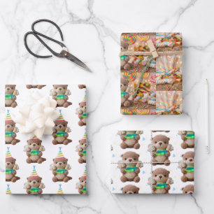 Cute Birthday Otter and Fish Themed Wrapping Paper Sheets