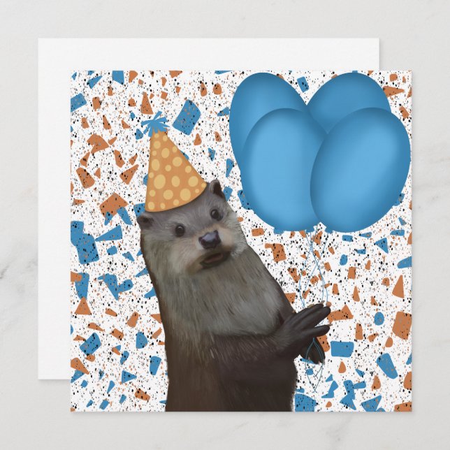 Cute Birthday Otter With Blue Balloons (Front/Back)