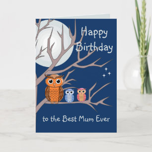 Cute Birthday Owl and 2 Owlets Card