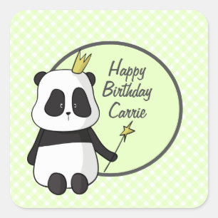 Cute Birthday Panda Square Sticker