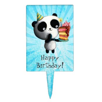 Cute Birthday Panda With Cake Cake Topper by partymonster at Zazzle