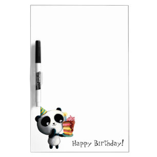 Cute Birthday Panda with Cake Dry-Erase Board