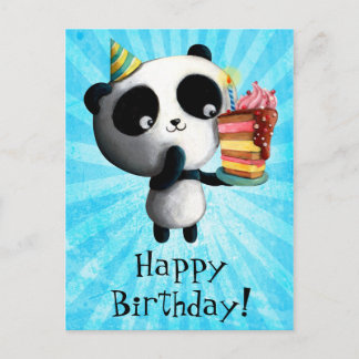Cute Birthday Panda with Cake Postcard
