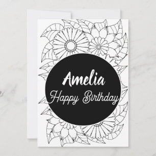 Cute Birthday Party Adult Floral Coloring Holiday Card
