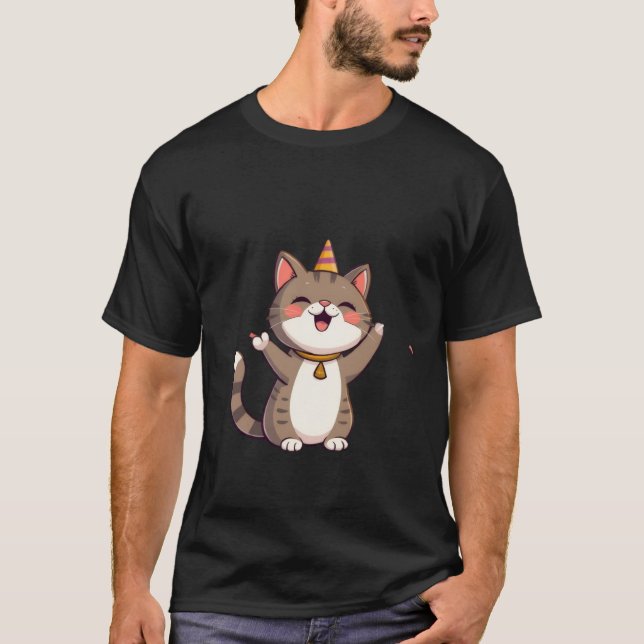 Cute Birthday Party Cat Happy Celebration Art ✨🐾 T-Shirt (Front)