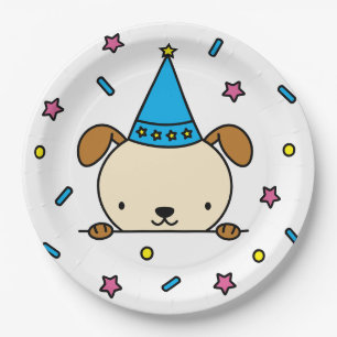 Cute Birthday Party Dog Confetti Pattern 9 inch Paper Plates