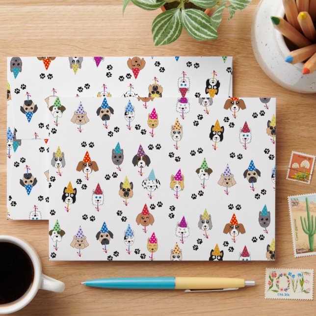 Cute Birthday Party Dogs Pattern Envelope (Desk)