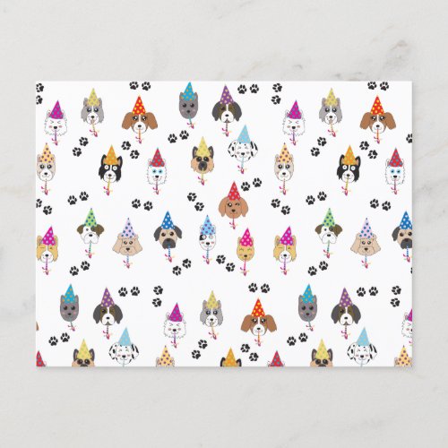 Cute Birthday Party Dogs Pattern Holiday Postcard