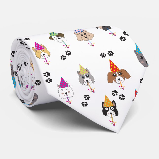 Cute Birthday Party Dogs Pattern Neck Tie (Rolled)