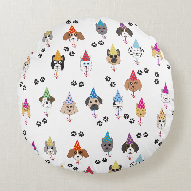 Cute Birthday Party Dogs Pattern Round Pillow (Front)