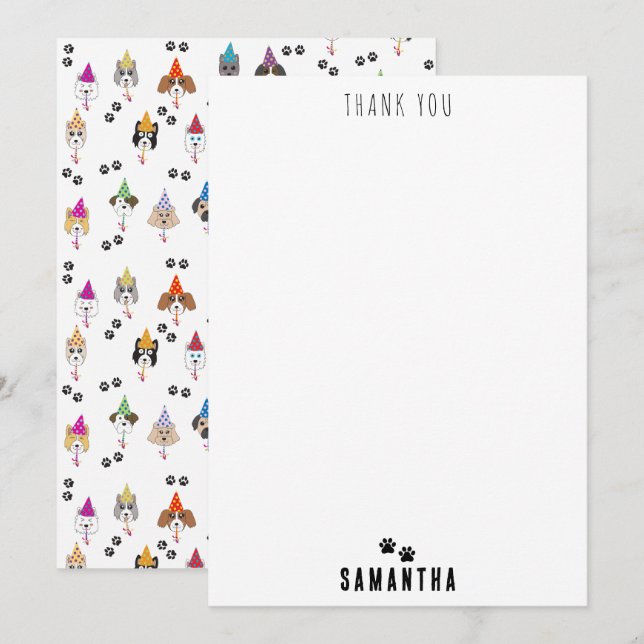 Cute Birthday Party Dogs Pattern Thank You Card (Front/Back)