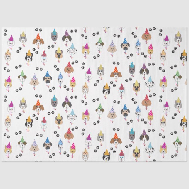 Cute Birthday Party Dogs Pattern Tissue Paper (Front)