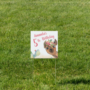 Cute Birthday Party Floral Llama Sign