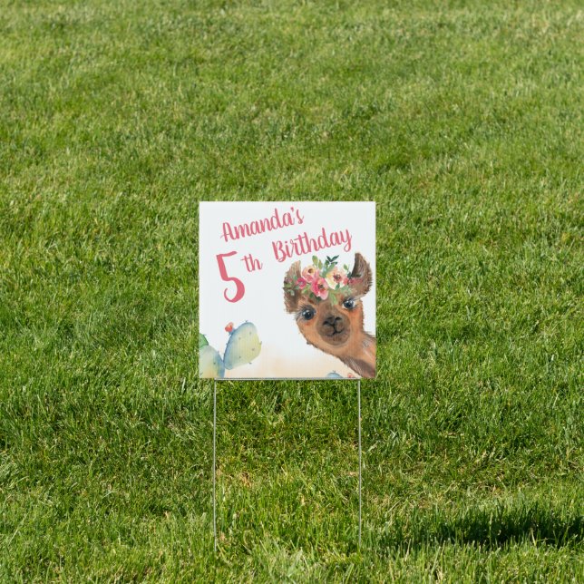 Cute Birthday Party Floral Llama Sign (Insitu)