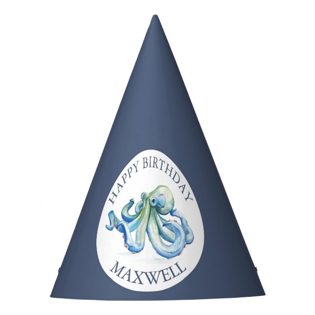 Cute Birthday Party Hat Blue Nautical Custom (Front)