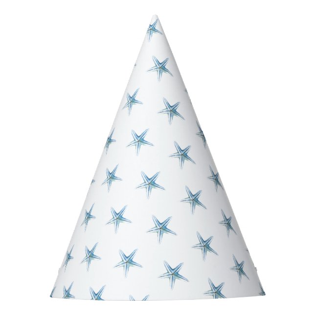 Cute Birthday Party Hat Blue Starfish Nautical (Front)