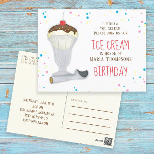 Cute Birthday Party Ice Cream Custom Invitation Postcard