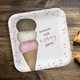 Cute Birthday Party Ice Cream Custom Paper Plates