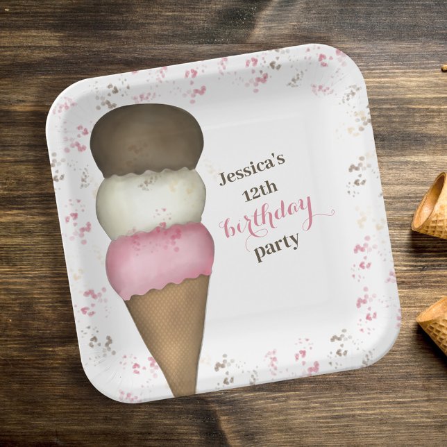 Cute Birthday Party Ice Cream Custom Paper Plates (Creator Uploaded)