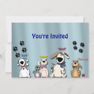 Cute Birthday Party Invitation/ Cats & Dogs Invitation