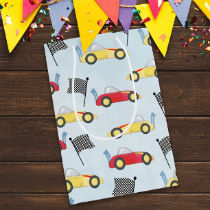 Cute Birthday Party Race Cars Pattern Medium Gift Bag