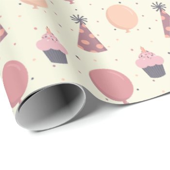 Cute Birthday Party Things In Muted Tones Wrapping Paper by ComicDaisy at Zazzle