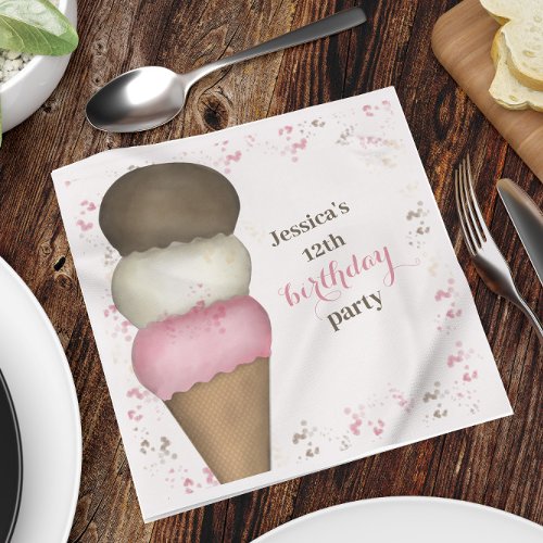 Cute Birthday Party Whimsical Ice Cream Cone  Napkins