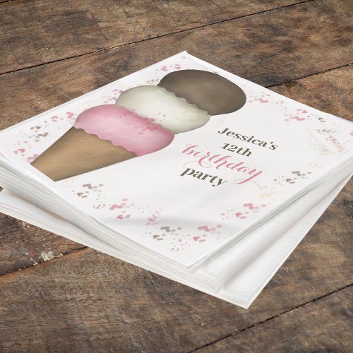 Cute Birthday Party Whimsical Ice Cream Cone  Napkins