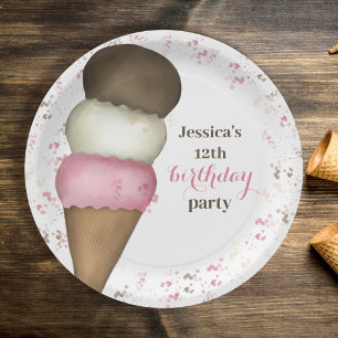 Cute Birthday Party Whimsical Ice Cream Cone Paper Plates