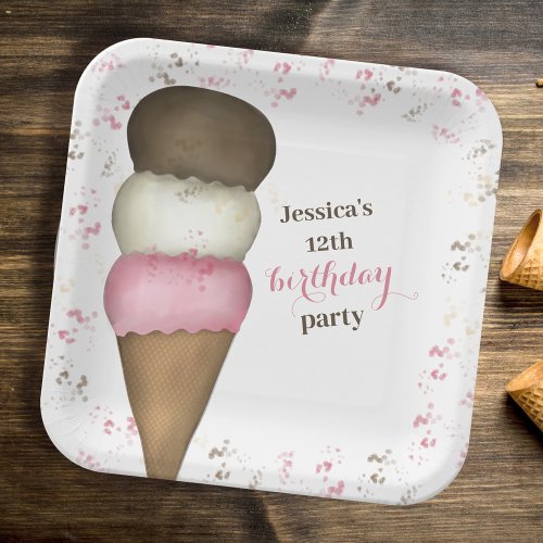 Cute Birthday Party Whimsical Ice Cream Cone  Paper Plates