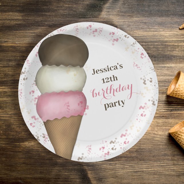 Cute Birthday Party Whimsical Ice Cream Cone  Paper Plates (Creator Uploaded)