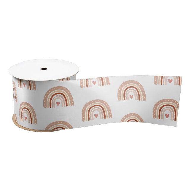 Cute Birthday Pastel Pink Boho Rainbow  Satin Ribbon (Spool)