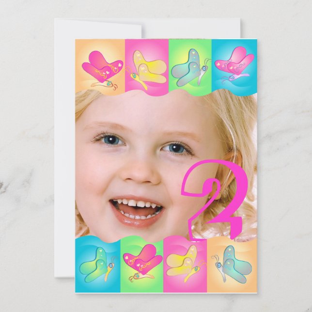 Cute birthday photo invitation with vibrant colors (Front)