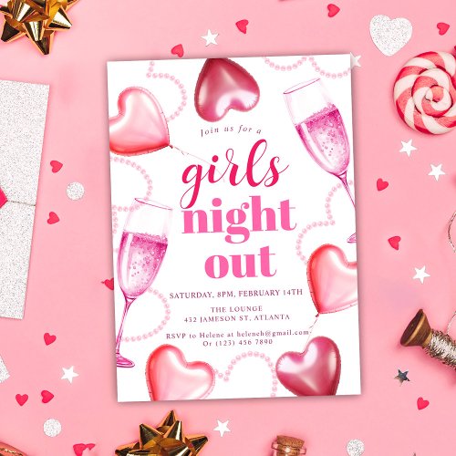 Cute Birthday Pink Hearts Girls Night Out Party Invitation