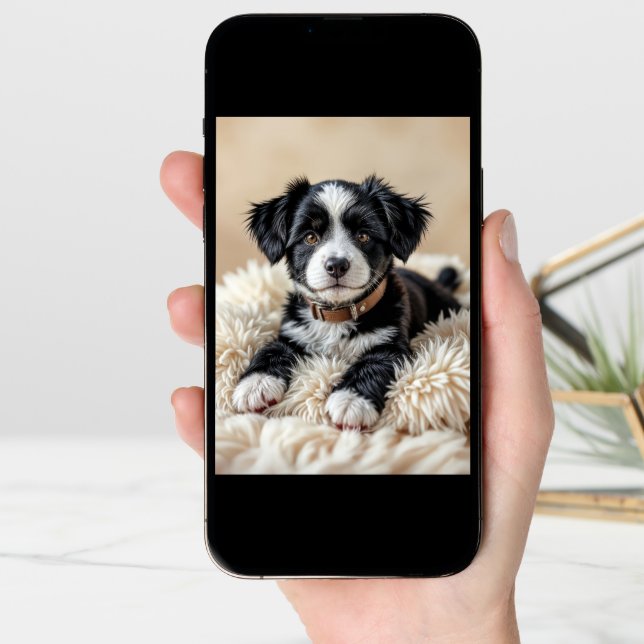 Cute Birthday Puppy On a Fur Pillow Card (Front Digital)