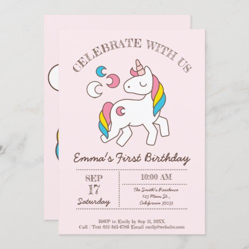 Cute Birthday Rainbow Unicorn Invitation