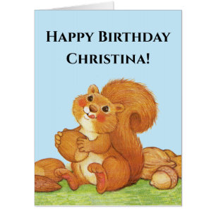 Cute Birthday Red Squirrel Stash of Nuts Card