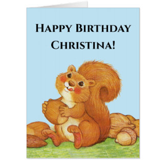 Cute Birthday Red Squirrel Stash of Nuts Card