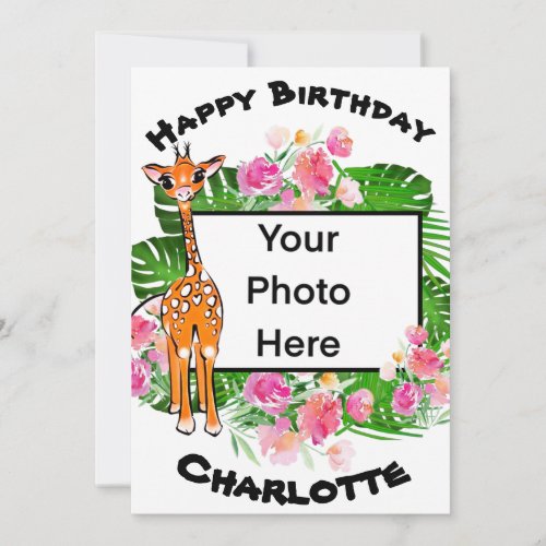 Cute Birthday Safari giraffe   tropical forest   Invitation