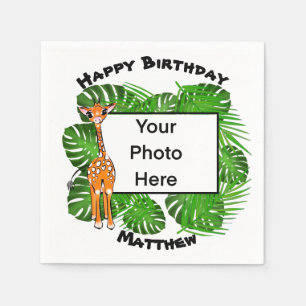 Cute Birthday Safari giraffe tropical forest Napkins