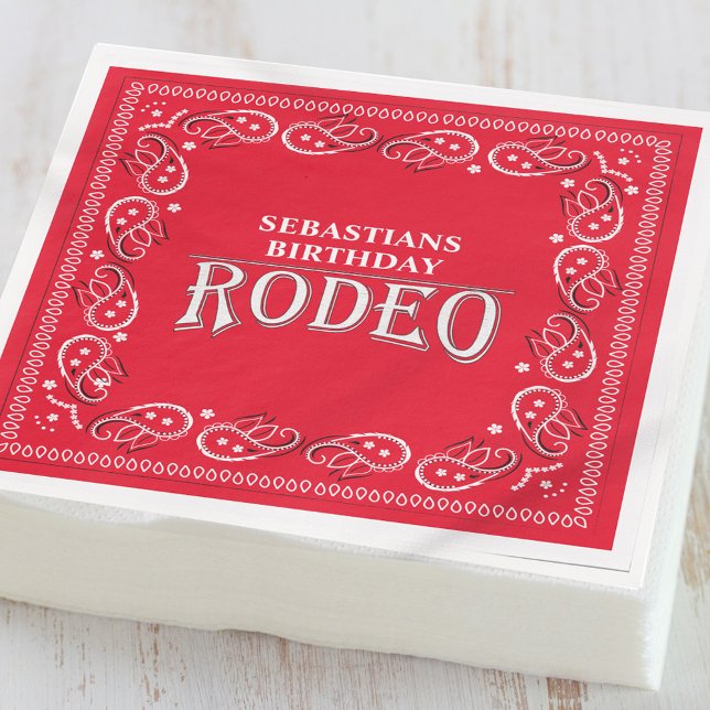 Cute Birthday Simple Rodeo Typography Red Bandana  Napkins (Creator Uploaded)