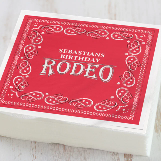 Cute Birthday Simple Rodeo Typography Red Bandana Napkins | Zazzle